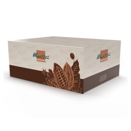 Krémszínű és barna Martini Cioccolato csomagolás, kakaóhüvelyek és -babok illusztrációjával az oldalakon.