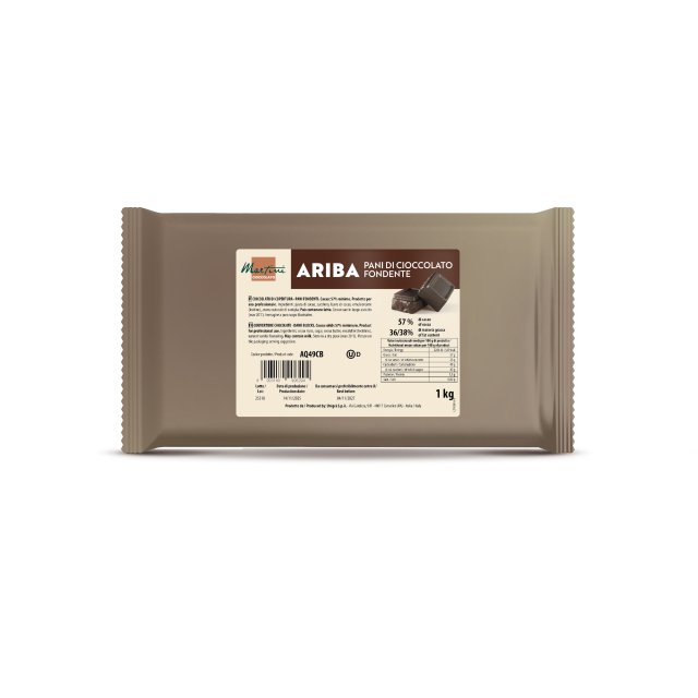 Barna 1 kg-os Ariba Pani di Cioccolato Fondente csomag, 57% kakaó, 36/38% zsír.