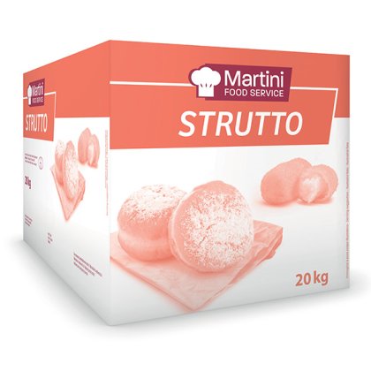 20 kg-os Martini Food Service Strutto doboz porcukros süteményekkel egy vágódeszkán.