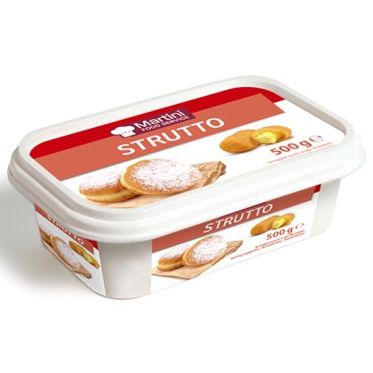 Fehér műanyag doboz Martini Food Service Disznózsír, 500g, piros címkén porcukros fánkokkal.