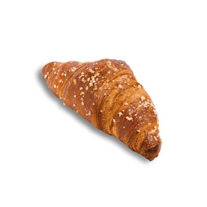 Aranybarna croissant durva cukorkristályokkal, fehér háttér előtt