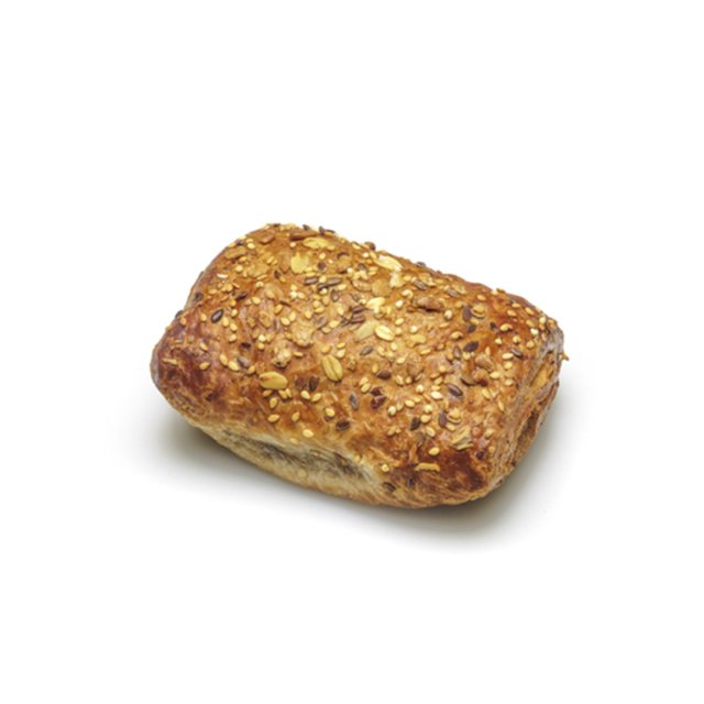Kis gabonás zsemle magkeverékkel és zabpehellyel, fehér háttér előtt.