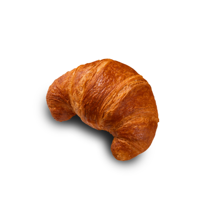 Aranybarna, ívelt croissant leveles, fényes rétegekkel fehér háttéren.