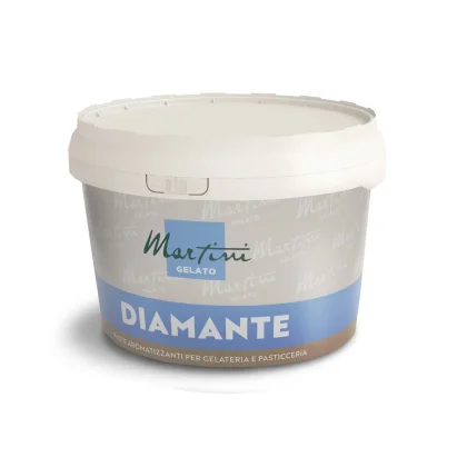 Fehér tégely Martini Gelato Diamante ízesítő paszta fagylalt- és cukrászkészítéshez, szürke-kék címkével.