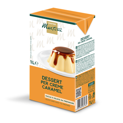 1L-es Master Martini crème caramel desszertkeverék, karamellflannel fehér tányéron