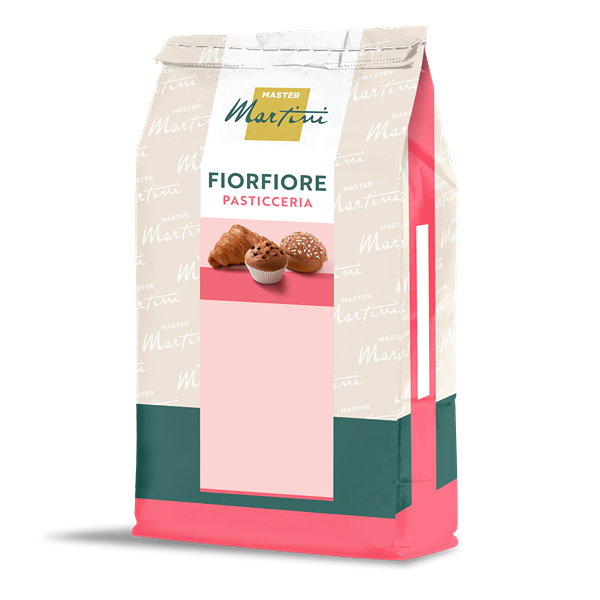 Master Martini Fiorfiore Pasticceria sütőkeverék tasak, rózsaszín-türkiz csomagolás croissant-tal és muffinnal.