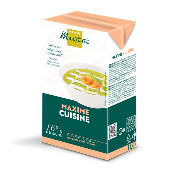 1L-es Master Martini Maxime Cuisine főzőkrém, 16% zsír, címkéjén zöld leveses tállal.