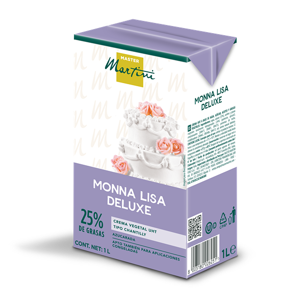 Lila 1L-es Master Martini Monna Lisa Deluxe habtejszín doboz, 25% zsír, emeletes tortával